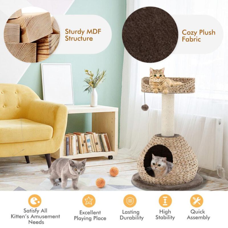 Hivvago 28 Inches Hand-Made Cat Tree Tower with Jump Platform