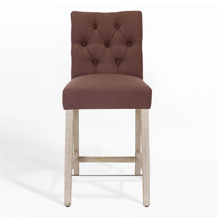 WestinTrends 24" Linen Fabric Tufted Upholstered Counter Stool, Antique Grey