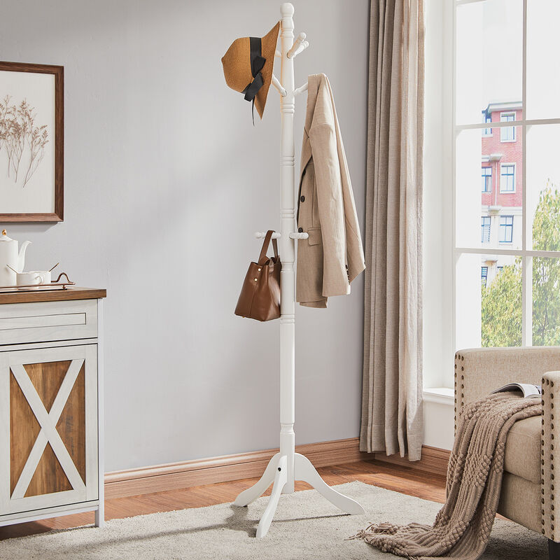 Solid Wood Coat Rack Stand with 10 Hooks - Freestanding Hall Tree