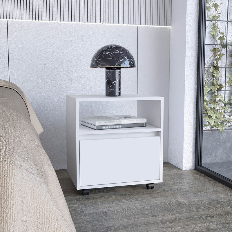 DEPOT E-SHOP Wasilla Nightstand with Open Shelf, 1 Drawer and Casters