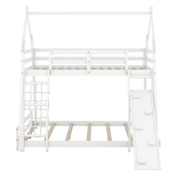 Merax House Bunk Bed with Climbing Nets and Climbing Ramp