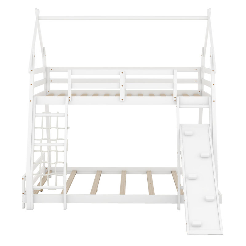 Merax House Bunk Bed with Climbing Nets and Climbing Ramp
