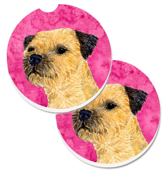 Caroline's Treasures Pink Border Terrier Set of 2 Cup Holder Car Coasters LH9368PKCARC, 2.56, Multicolor