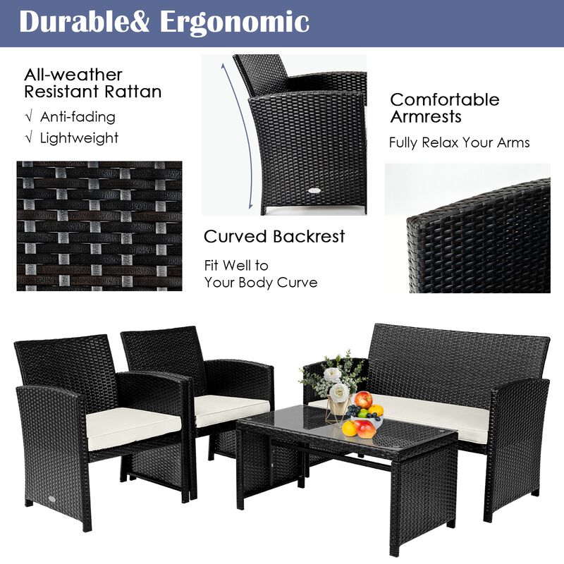 4Pcs Patio Rattan Cushioned Furniture Set