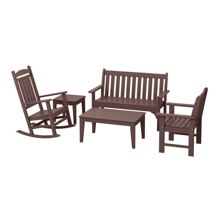 WestinTrends 5-Piece HDPE Outdoor Patio Furniture Couch and Rocking Chair Set
