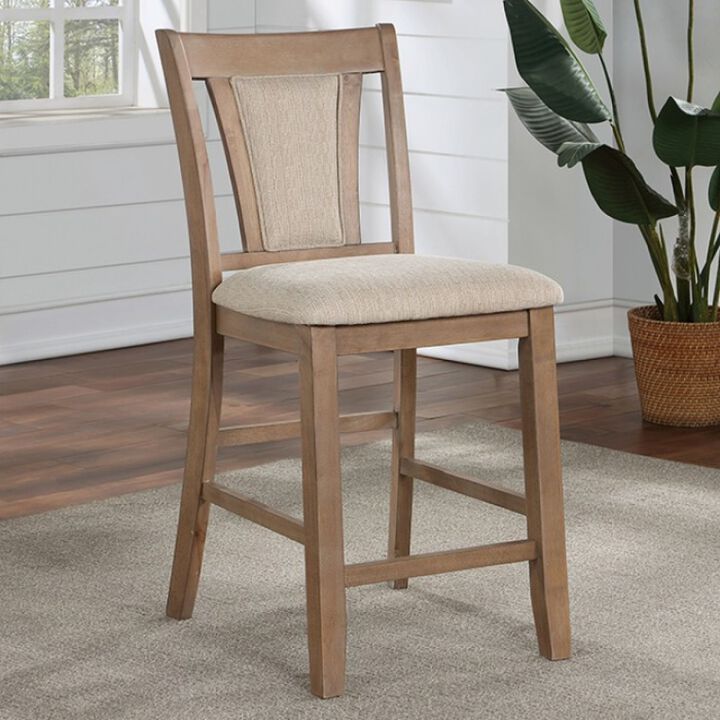 2 Counter Height Chairs in Natural Tone & Beige Wood