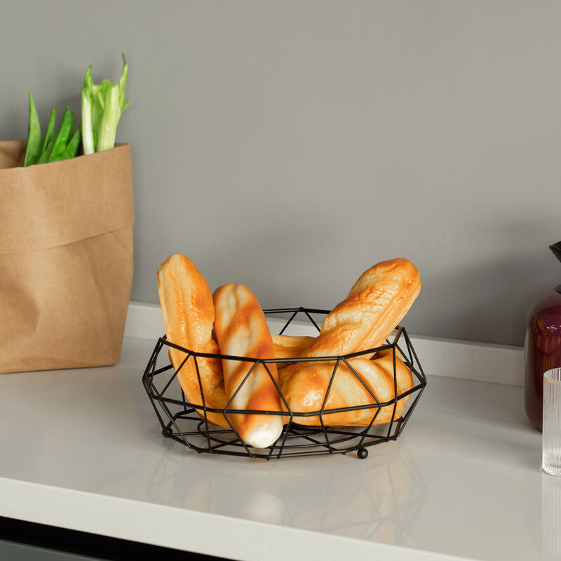 2 Tier Free Standing Countertop Fruit Basket for Kitchen | Detachable Carbon Steel Stable Fruit Storage Organizer for Breads, Snacks, and Vegetable, Black