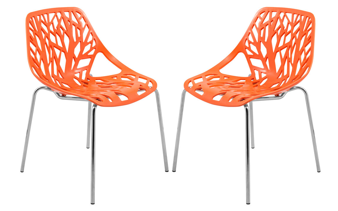 LeisureMod Asbury Dining Stackable Chair in Polypropylene Seat and Chrome Legs Set of 2