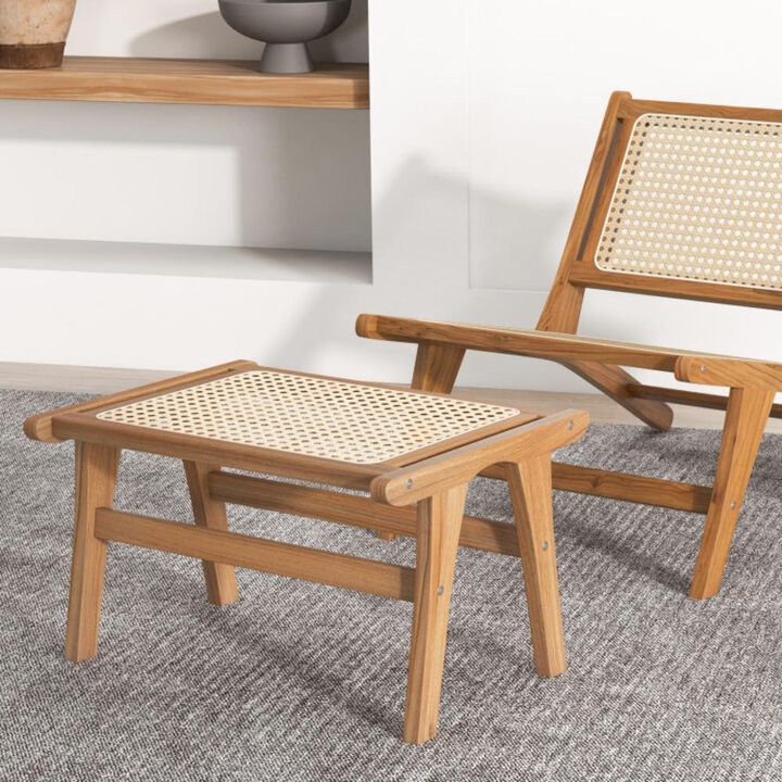Hivvago Natural Teak Wooden Foot Rest with Handwoven Rattan