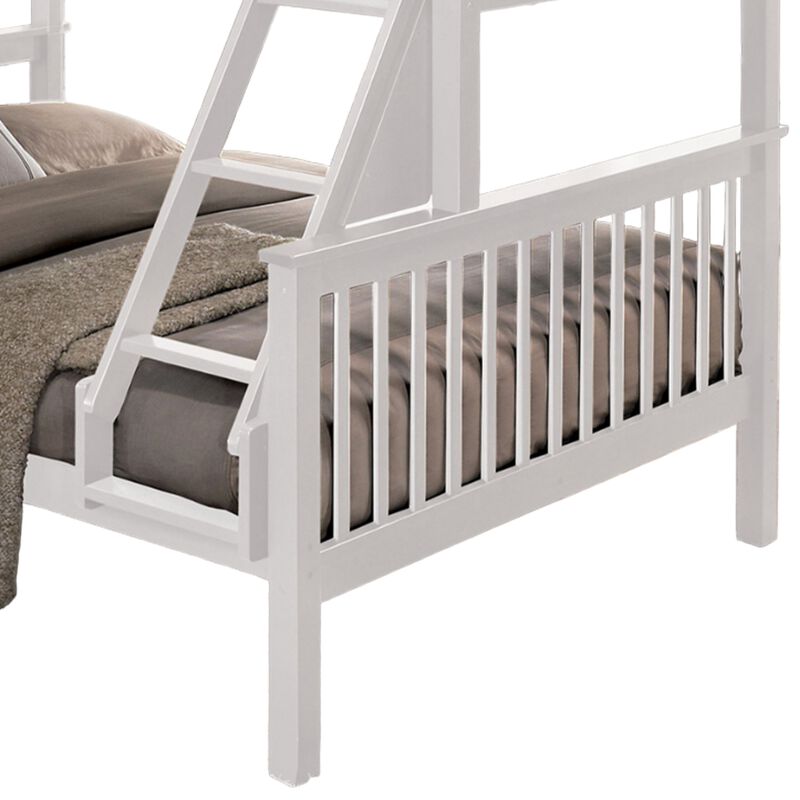 Bruke Twin/Full Size Bunk Bed with Ladder, Slatted White Solid Hardwood