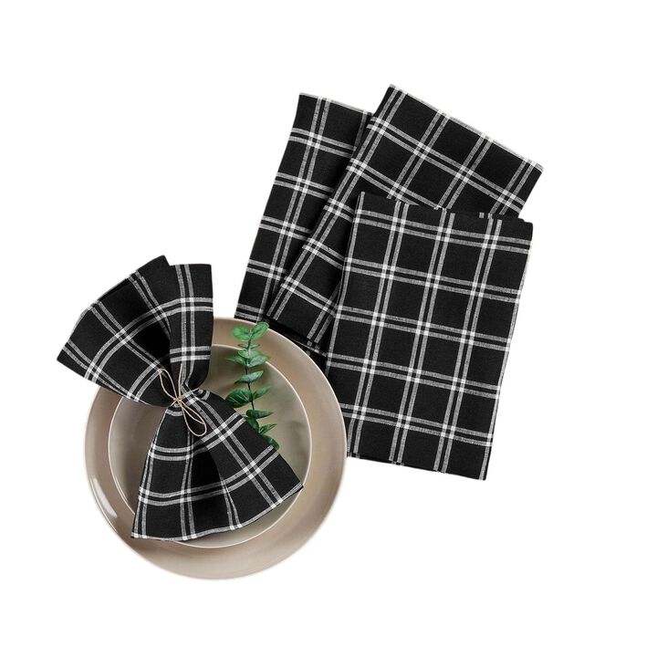 Solino Home Black Linen Napkins Set of 4 - 100% Pure Linen Marseille Plaid Napkins 20 x 20 Inch, Christmas Decoration