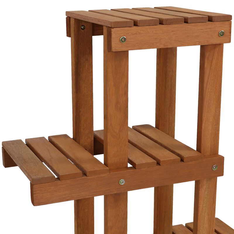 Sunnydaze Meranti Wood Multi-Shelf Plant Stand with Teak Oil Finish - 36 in
