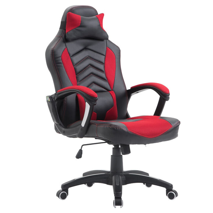 Luxe Office Comfort: Red/Black Vibrating Massage Chair with Lumbar Support