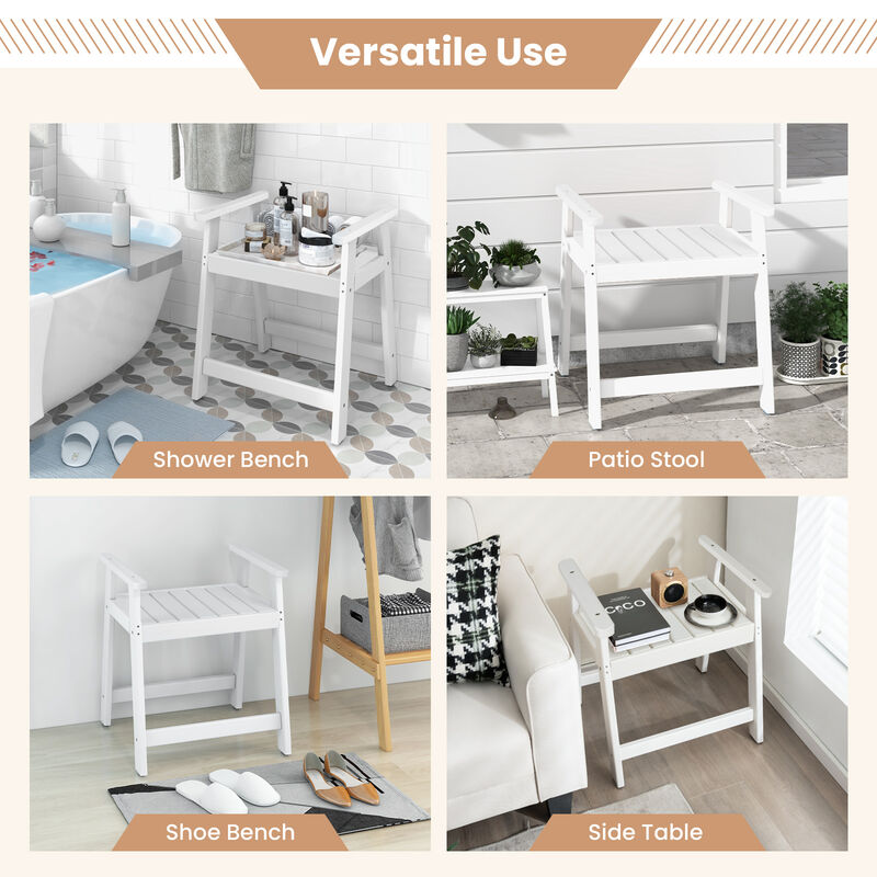 Heavy Duty Shower Bench with Arms for Inside Shower Shaving Legs-White