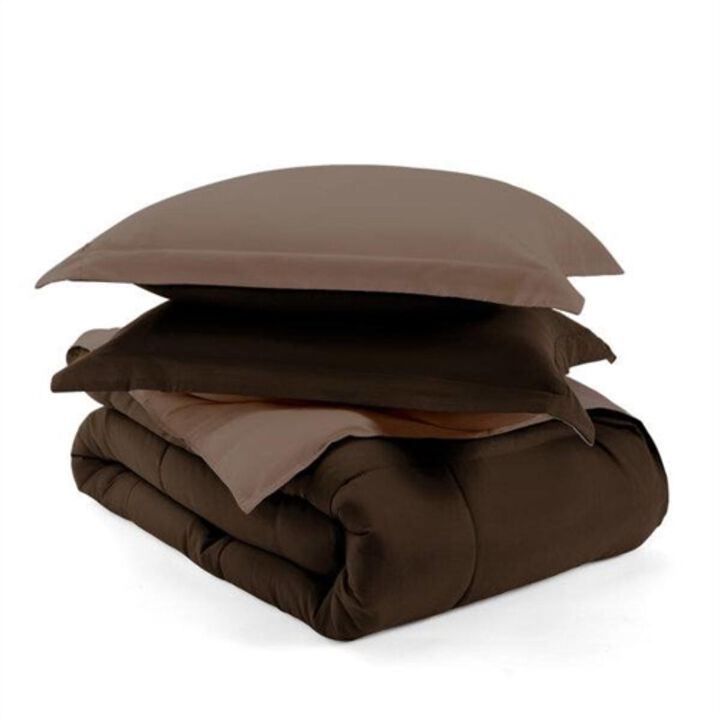 Hivvago King/Cal King 3 Piece Microfiber Reversible Comforter Set in Taupe Brown