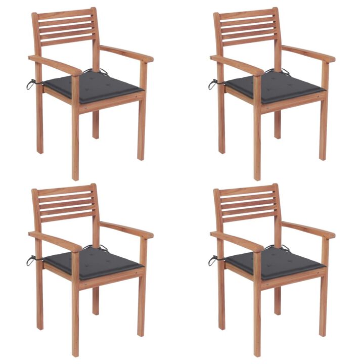 vidaXL Garden Chairs 4 pcs with Anthracite Cushions Solid Teak Wood