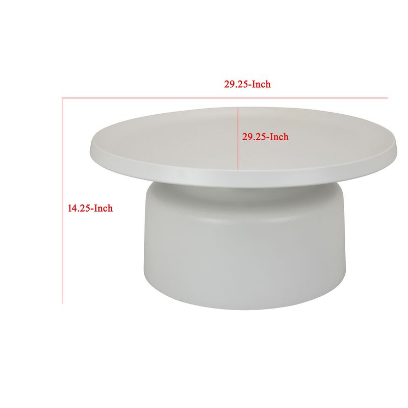 Ricca Plant Stand Table, White Metal, Round 29 Inch Top, Pedestal Base - Benzara