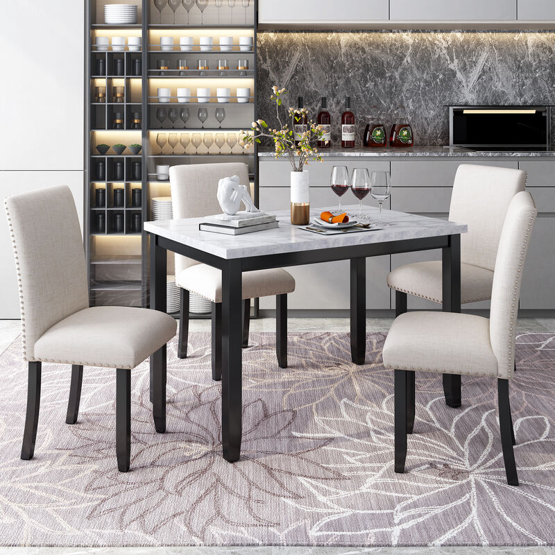 Merax Faux Marble 5-Piece Dining Set