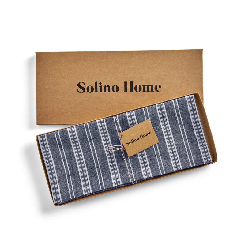 Solino Home 100% Pure Linen Table Runner 14 x 36 Inch | Chelsea Stripe