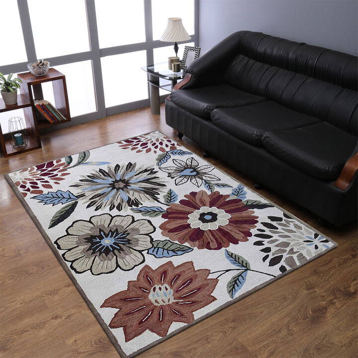 RUGSOTIC CARPETS HAND TUFTED WOOL ECO-FRIENDLY AREA RUGS  - 8'x10', Rectangle Shape, Cream, Floral Modern Design, High Pile Thick Handmade Anti Skid Area Rugs for Living Room, Bed Room (K03066)