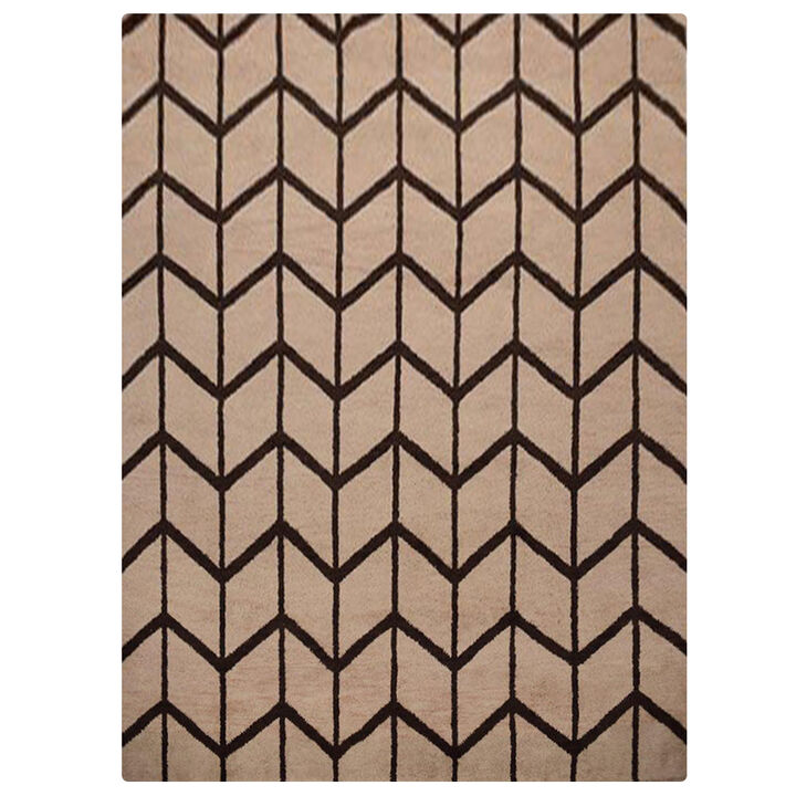 HAND KNOTTED WOOL Geometric AREA RUGS  - 9'x12', Rectangle Shape, Beige Brown Color, Geometric Modern, Medium Pile Handmade Area Rugs for Living Room, Bed Room (N01052)
