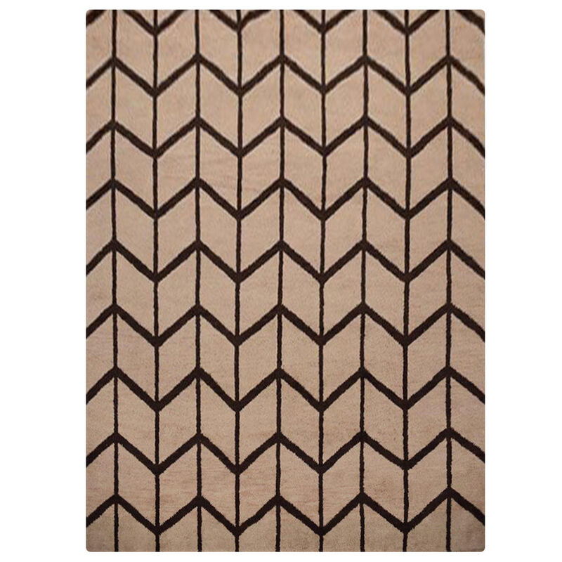 HAND KNOTTED WOOL Geometric AREA RUGS  - 9'x12', Rectangle Shape, Beige Brown Color, Geometric Modern, Medium Pile Handmade Area Rugs for Living Room, Bed Room (N01052)