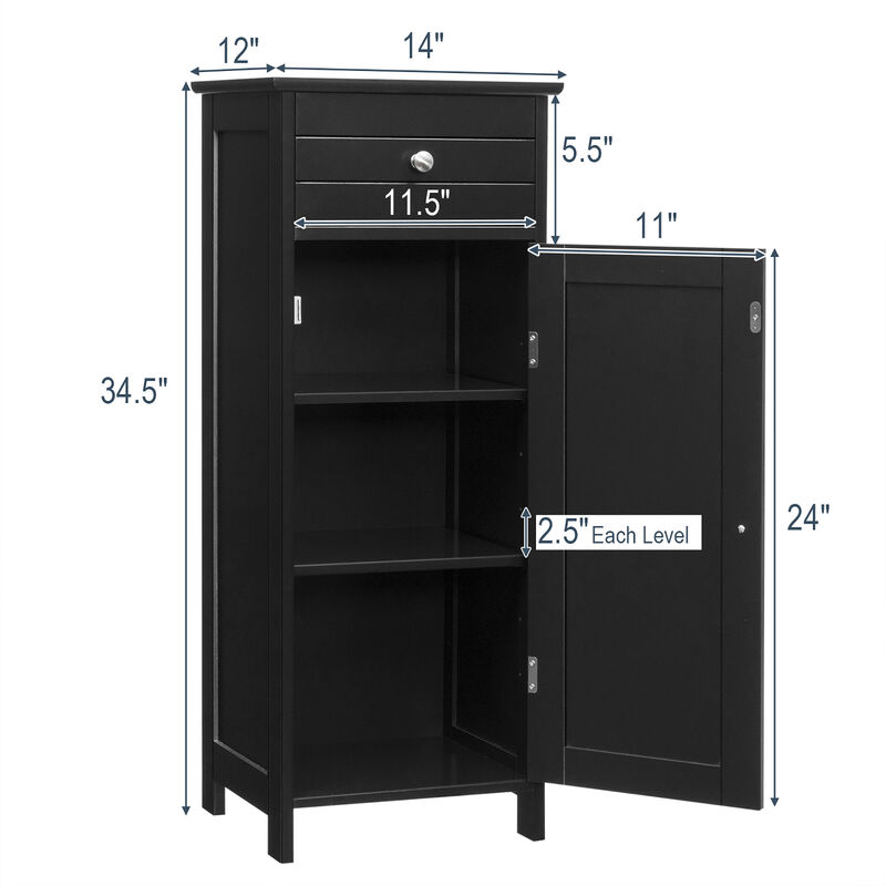 Costway Bathroom Storage Floor Cabinet Organizer Free-Standing w/ Drawer Grey