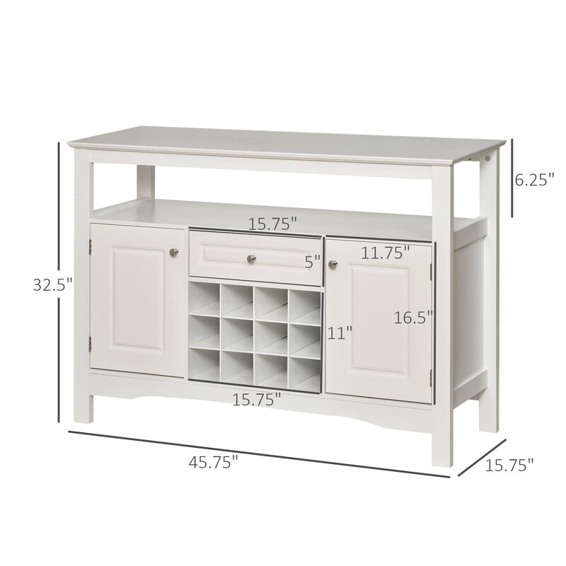 White Dining Room Hutch: Sideboard Buffet with Wine Rack and Drawer