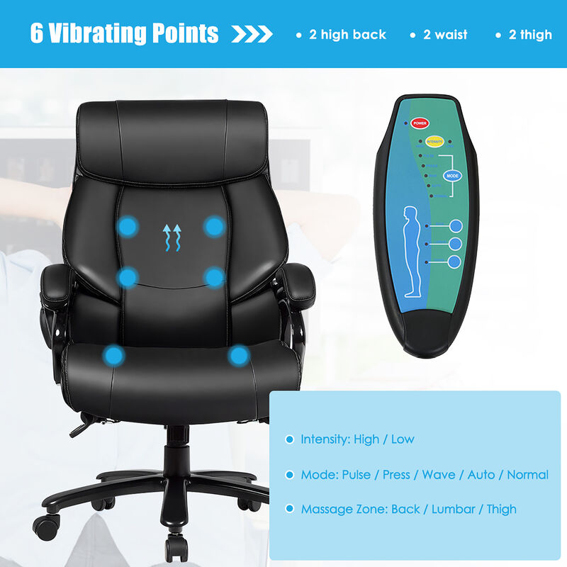 Costway Big and Tall Office Chair 500lbs with 6-Point Massage Wide Seat & Padded Armrests