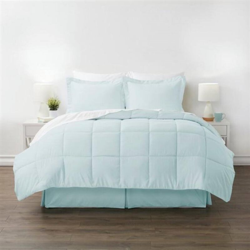 Hivvago Queen Microfiber 6 Piece Reversible Bed in a Bag Comforter Set in Aqua Blue