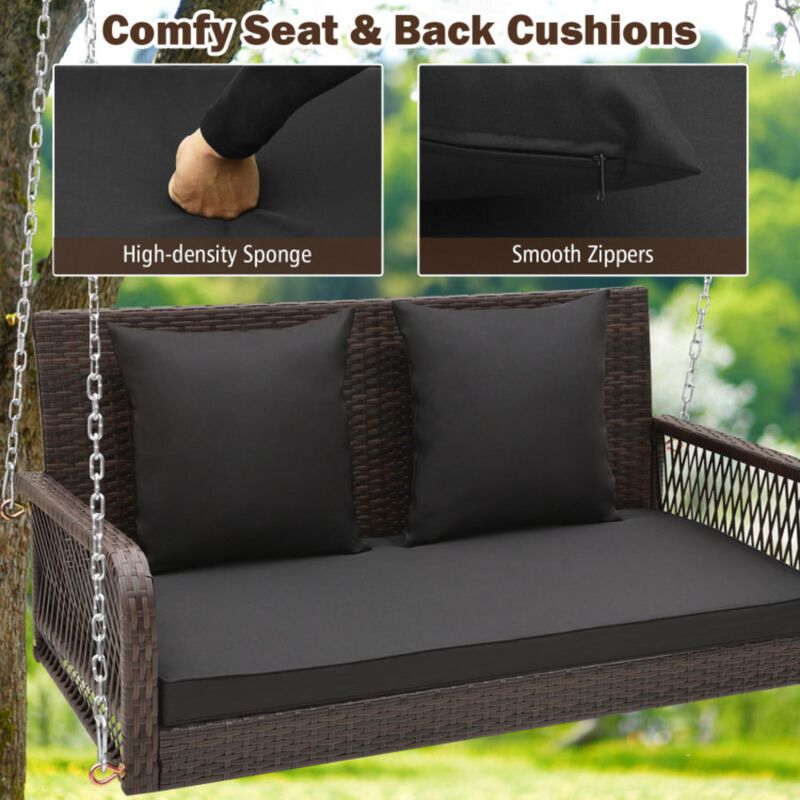 Hivvago 2-Person Outdoor Wicker Porch Swing with Seat and Back Cushions
