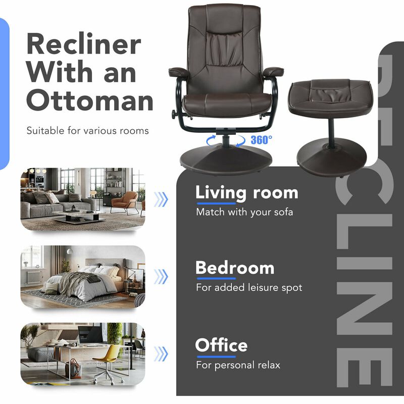 360° PVC Leather Swivel Recliner Chair with Ottoman