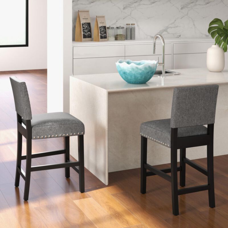 Hivvago 38.5/43.5 Inch Set of 2 Counter Height Chairs with Solid Rubber Wood Frame