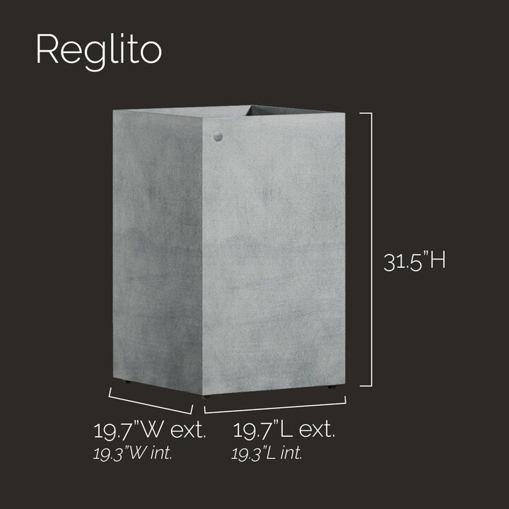 COSAPOTS Reglito Square Planter – Fiberglass Indoor/Outdoor and Weather-Resistant Large Planter (19.7" L x 19.7" W x 31.5" H Exterior, 19.3" L x 19.3" W Interior) (Concrete Stone)