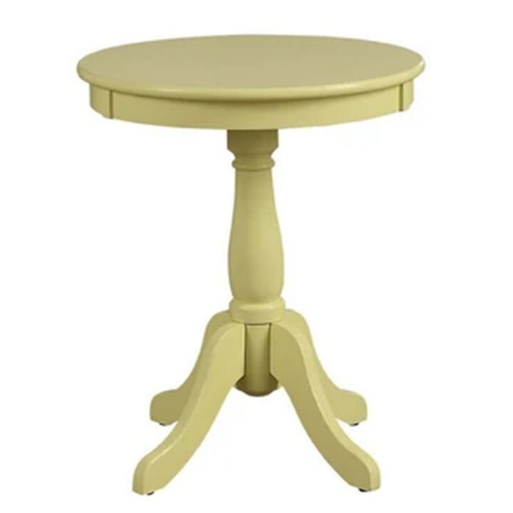 Traditional Style Wooden Round Side Table with Turned Pedestal Base, Yellow-Benzara