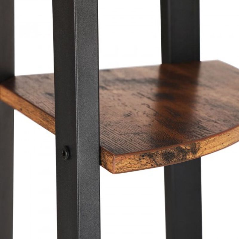 Wood Look 4-Tier Corner Bookcase – Rustic Brown Metal Frame