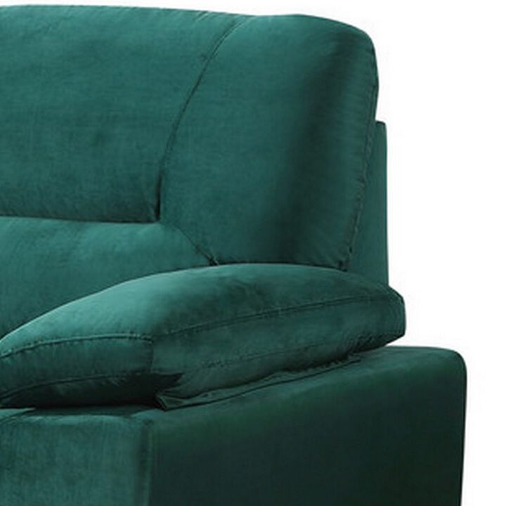 Exie 98 Inch 2 Piece Sectional Sofa, Pull Out Bed, Storage, Green Velvet-Benzara