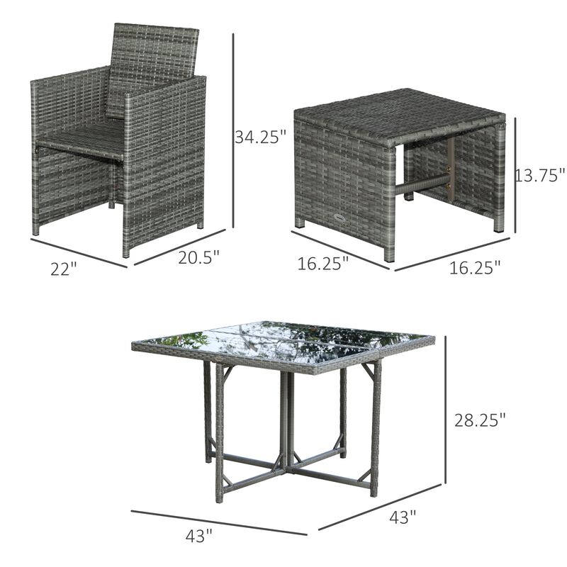 Grey Outdoor Dining: 9-Piece Rattan Wicker Set with Cushioned Chairs