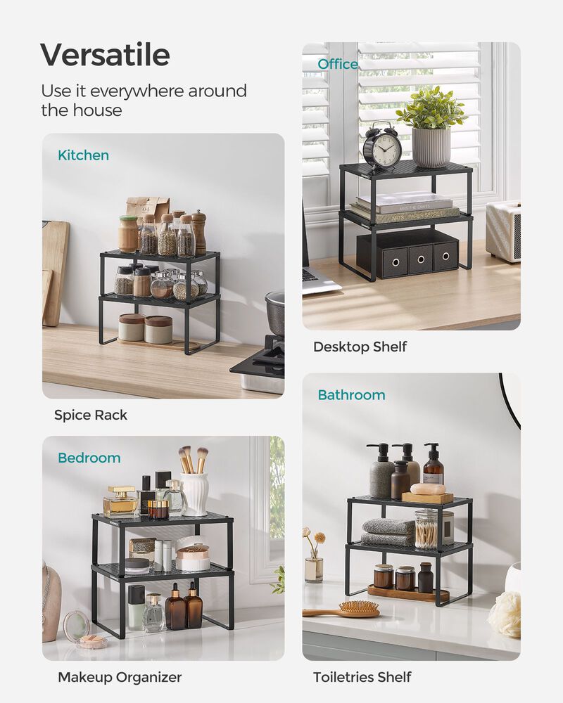 Set of 2 Stackable and Expandable Metal Cabinet Shelf Organizers for Kitchen Counter