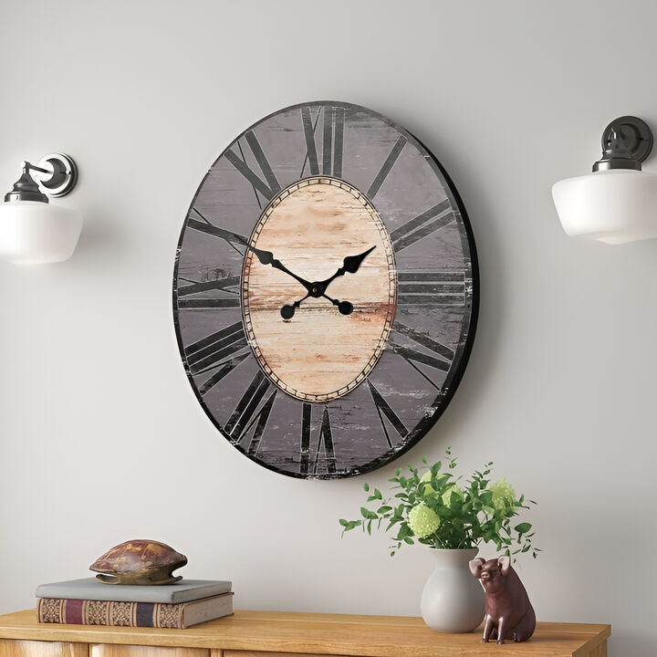 Large Distressed Paris Wall Clock – Oversized Wood Timepiece for Timeless Home Decor