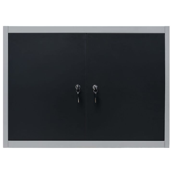 vidaXL Wall Mounted Tool Cabinet Industrial Style Metal Gray and Black