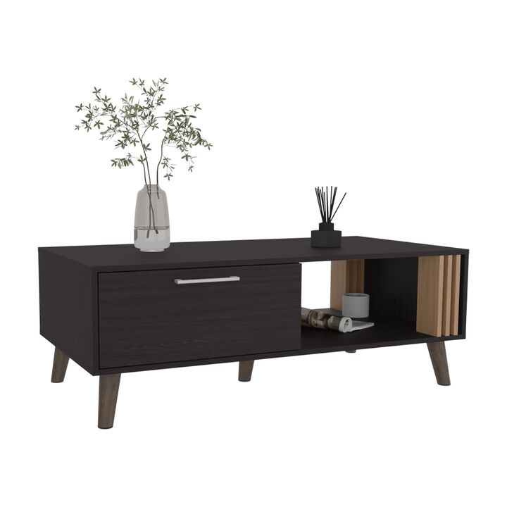Lenoir Coffee Table, 1 Door, 1 Shelf, Black / Natural Oak