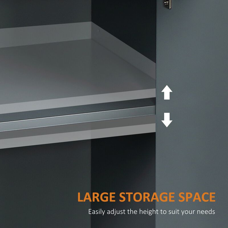 Dark Grey Buffet Cabinet: 2-Drawer Sideboard with Adjustable Shelves, Coffee Bar