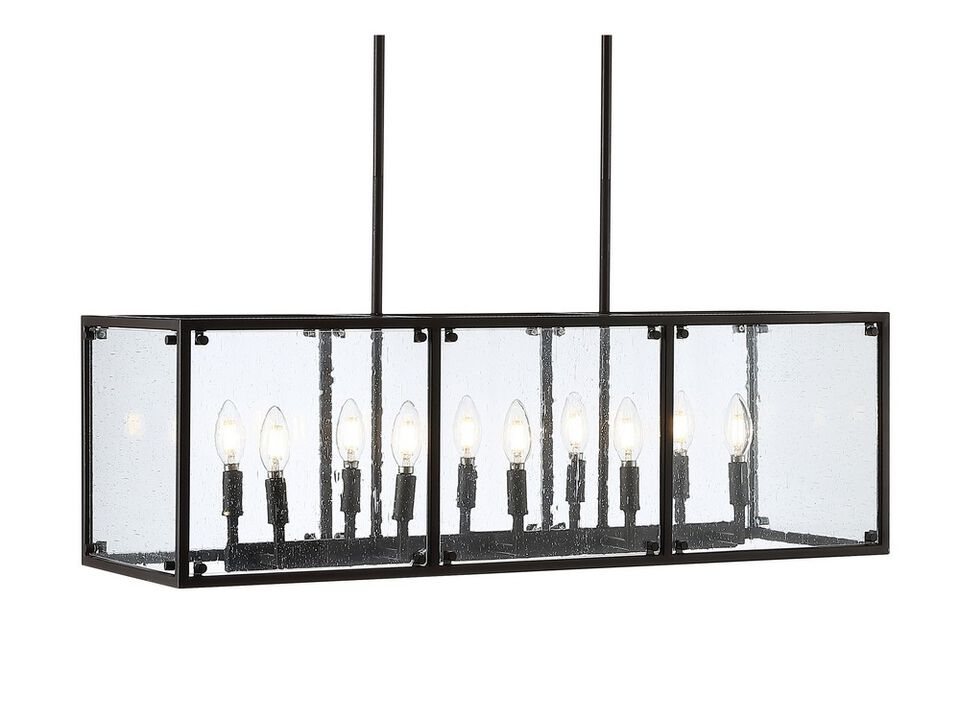 Paysan Linear 10-Light Adjustable Iron/Seeded Glass Rustic Farmhouse LED Pendant