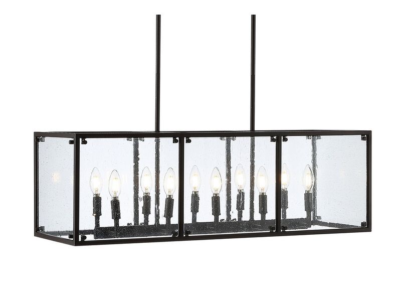 Paysan Linear 10-Light Adjustable Iron/Seeded Glass Rustic Farmhouse LED Pendant