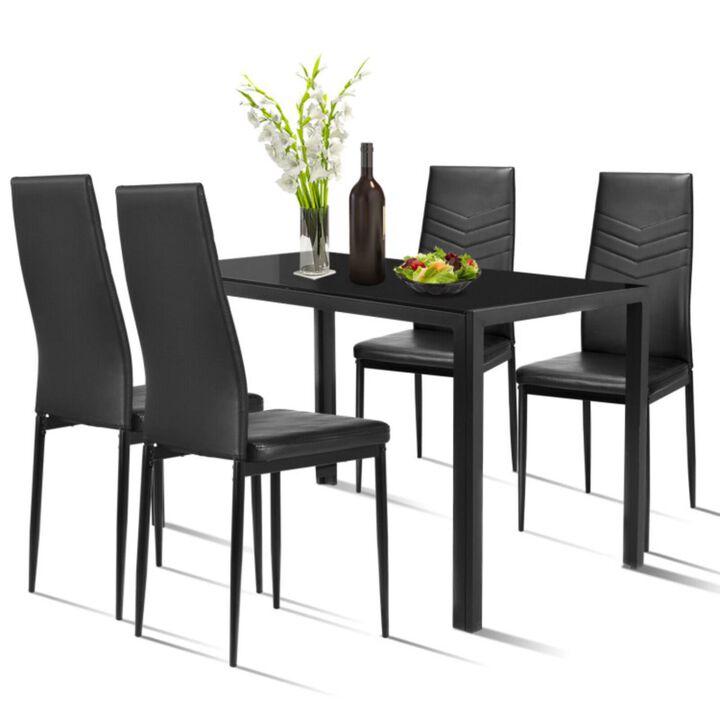 Hivvago 5 Piece Kitchen Dining Set Glass Metal Table and 4 Chairs Breakfast Furniture