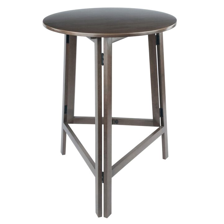 Ergode Wood Torrence High Table - Folding Round Table, Oyster Gray Finish, 30" Diameter, Contemporary Design, Slim 3" Depth when Folded, Sturdy Solid Wood, Ideal for Small Spaces.