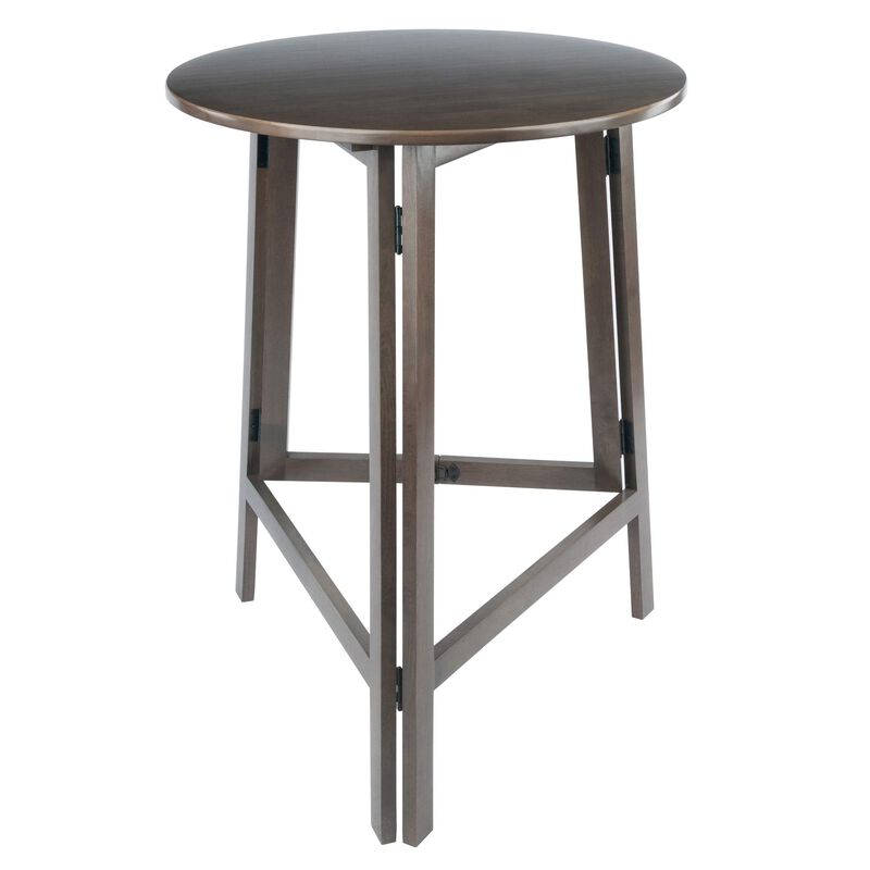 Ergode Wood Torrence High Table - Folding Round Table, Oyster Gray Finish, 30" Diameter, Contemporary Design, Slim 3" Depth when Folded, Sturdy Solid Wood, Ideal for Small Spaces.