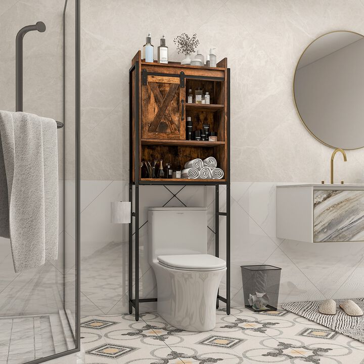 Costway Over-The-Toilet Storage Cabinet Bathroom Organizer w/ Sliding Barn Door Espresso