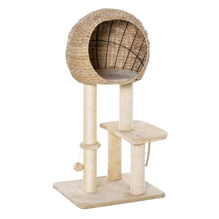 Beige Cat Playground: 39"H Modern Tree with Scratching Post and Condo